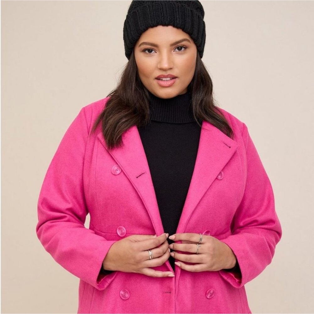 Torrid Pink Wool Peplum Coat Size 2